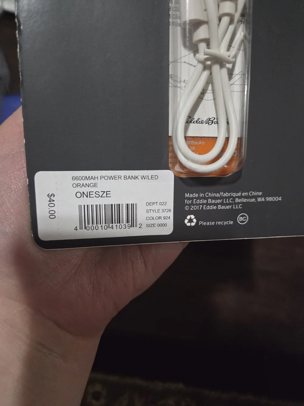 Eddie Bauer Orange Portable 6,600 mAh Power Bank